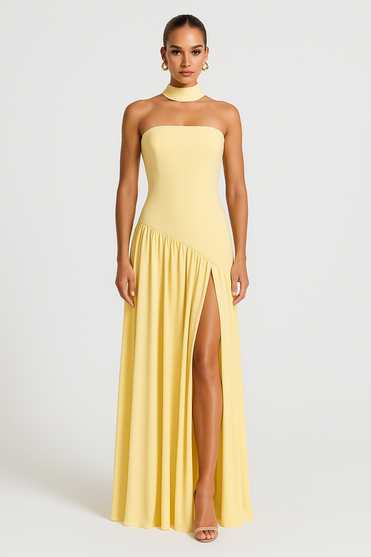 Deborah | Elegant Strapless Dress with High Slit for Women